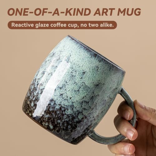 Misty Moss Ceramic Mug, 15oz Reactive Glaze Mug, Self Care Gift for Her - color: 14OZ - Misty Moss · BREATHE