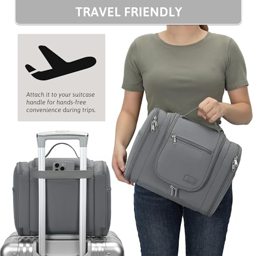 Pearl Angeli Hanging Travel Toiletry Bag for Women, Large Makeup Organizer - color: Grey