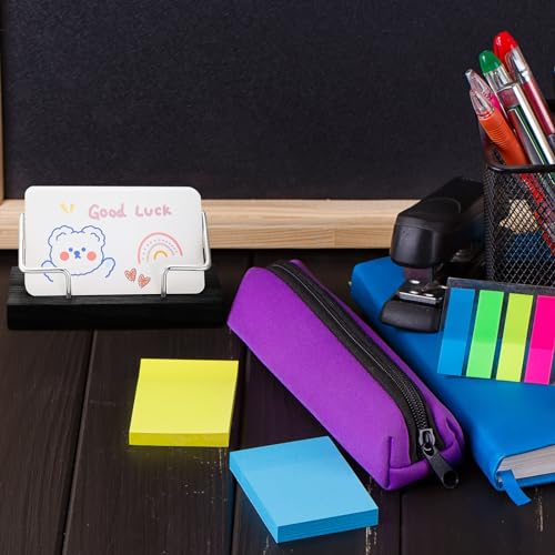 Amyhill 2 Pieces Wood Business Card Holder for Desk,Black, Silver - color: Black, Silver