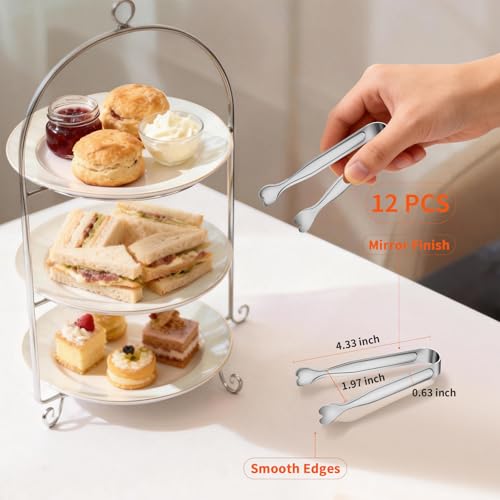 12 PCS Heart-Shaped Small Serving Tongs, 4.3 Inch Mini Sugar Tongs Silver Stainless Steel for Ice Cube, Appetizers, Dessert, Tea Party, Home Kitchen, Coffee Bars, Buffet, Food Grade & Dishwasher Safe - color: Silver-12pcs, size: 4.3inch