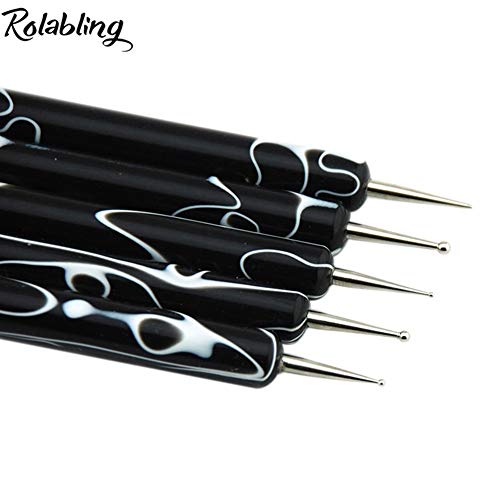 5Pcs Nail Dotting Tools Double-Ended Nail Art Embossing Stylus - color: Black