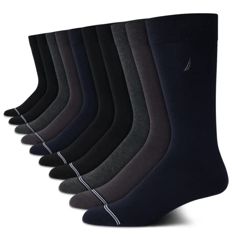 Nautica Mens Dress Socks Comfort Stretch Business Formal Crew Socks 10 Pack - color: Black/Grey Assorted