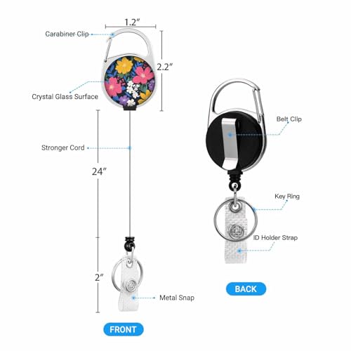 Blooming Bright Flower Badge Holder with Retractable Badge Reel Carabiner Clip ID Badge Holder for Workers Events Schools - color: Blooming Bright Flower