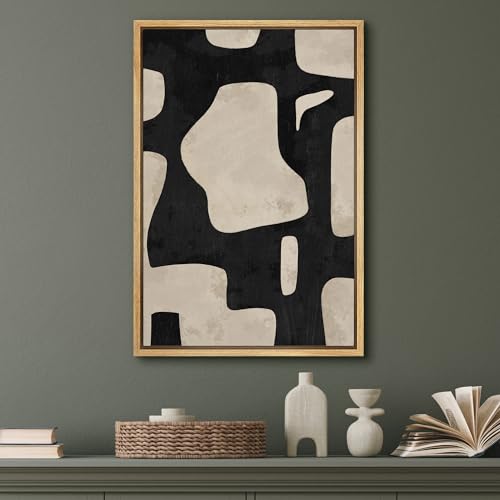 SIGNFORD Framed Canvas Print Wall Art Abstract Art with Curved Shapes Illustrations Modern Art Decorative Boho Relax/Zen Nordic for Living Room, Bedroom, Office - 16"" x24 Natural - color: Ac03-2403-b03, size: 24"L x 16"W