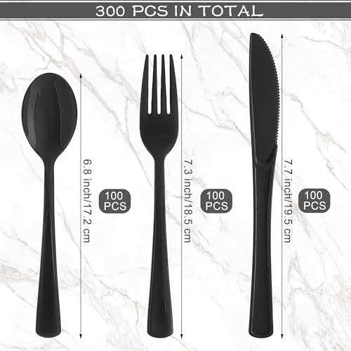 Kochorie 300 Pieces Black Plastic Silverware Heavy Duty Disposable Utensils - color: Black