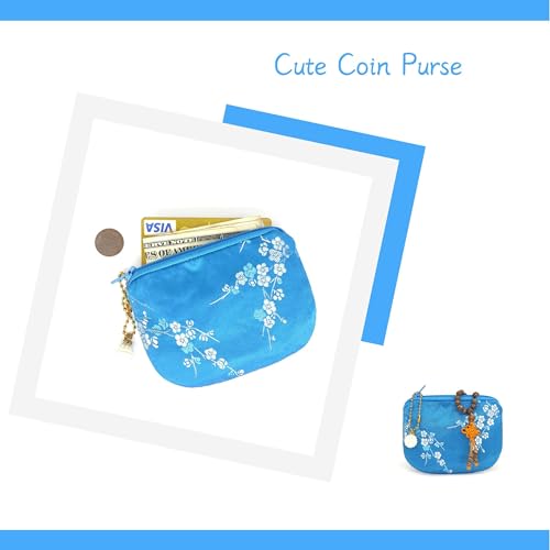 Handmade Women Coin Purse Brocade Rosary Bag Silk Jewelry Pouch Zipper Wallet - LightBlueV2 - color: LightBlueV2