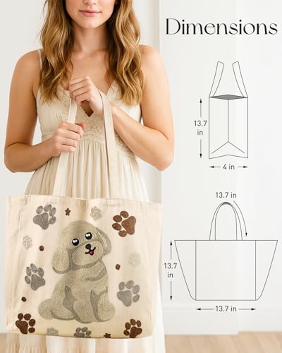 Miss Adola Embroidery Canvas Tote Bag with Pocket & Buckle - color: Dog