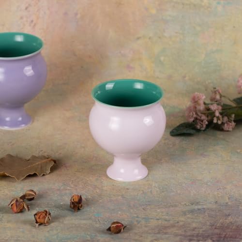 KAMMAK Tea Cups, 3oz Small Tea Set of 2 for Home, Party, Office, Porcelain Tea cups with Short Stem, Cute Ceramic Teacups, Chinese Kungfu Tea Set for Hot/Cold Drink (Apricot Pink and Hibiscus Purple) - style: 676N+677N Pink and Purple