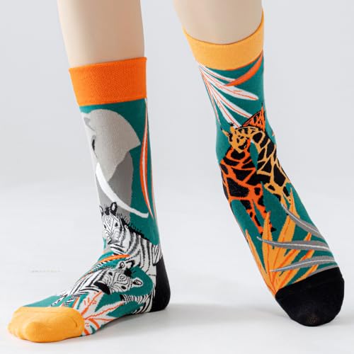 2 Pairs Cartoon Animal Crew Socks Fun Cotton Mid Calf Socks for Women - color: Wild Animal