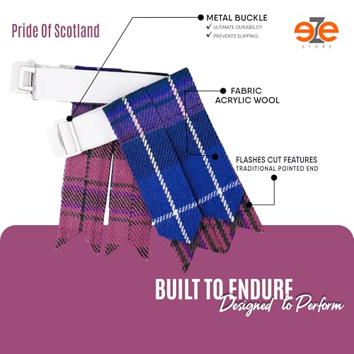 EZE Kilt Flashes for Men with Heavy Buckle Adjusters, Plain & Tartan Kilt Sock Flashes Acrylic Wool - color: Pride of Scotland