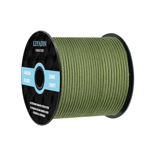 Paracord 240lb - Diameter 2mm Micro Utility Cord -3 Strand Parachute Spool Cord - 100ft 200ft,Paracord for Camping,Hiking,Fishing,Outdoor and DIY - color: Army Green, size: 100 ft