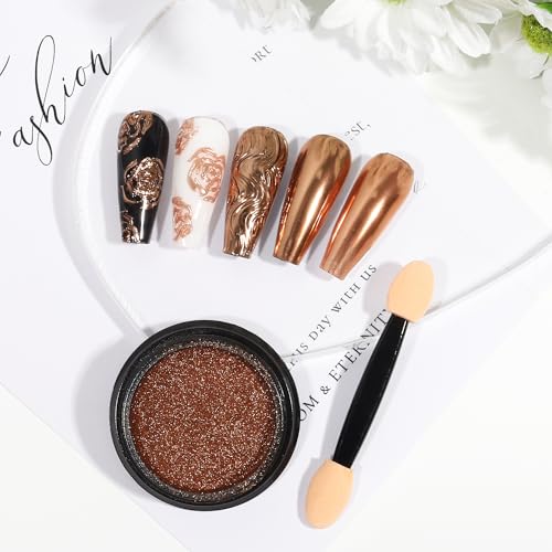 Artdone Chrome Nail Powder, Copper Iridescent Aurora Powder Metallic Mirror Effect Pigment Pearlescent Mermaid Pigment Pearl Glitter Dust Kit, Nail Art Decoration, Resin Craft - color: 1 Jar - Copper