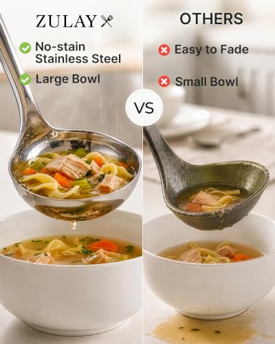 Zulay Kitchen Premium Soup Ladle - 12" Stainless Steel with Non-Slip Silicone Handle - size: Stainless Steel