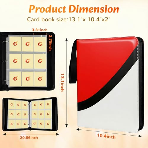 Premium Trading Card Binder, 9 Pocket Trading Card Binder for Pokemon TCG - color: Red, size: Extra Large