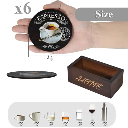 Bar Coaster Set, Drink Coaster for Home Decor, Wood Coffee Coasters 6Pack (Coffee-Black) - color: Coffee-black
