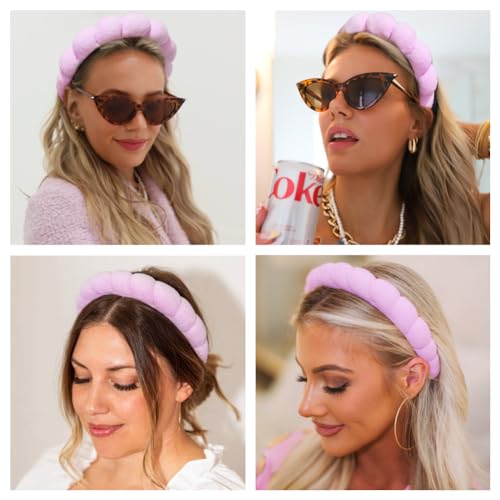 AOENJIE Spa Headbands for Washing Face or Makeup, Sponge Bubble Skincare Headbands, Puffy Terry Cloth Hairband for Women, Skin Care Makeup Headwear Hair Accessories for Girls(Purple) - color: Purple