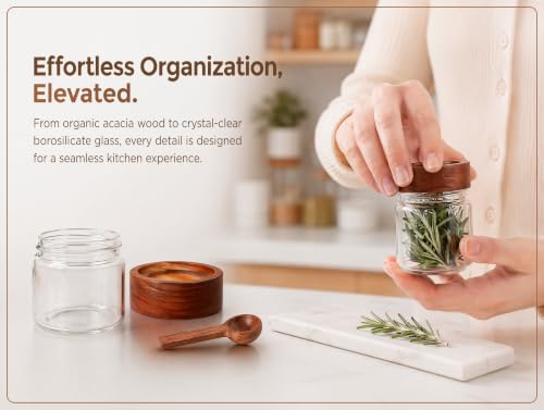 6‑Pack Small 8 Fl Oz (240 ml) Glass Jars w/Wood Lids & Spoons - color: M-lucency, size: 8 fl oz