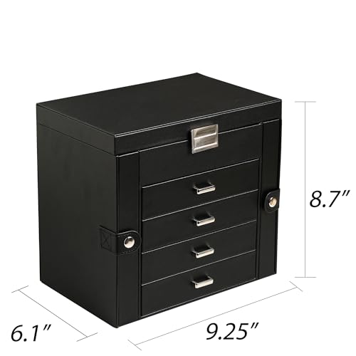 Frebeauty 5-Layer Jewelry Box for Women,Jewelry Organizer with 4 Drawers - color: Black, size: Medium