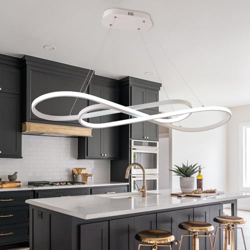Led Pendant Lights for Kitchen Island Pendant Light Dining Room Chandelier Light Fixture, Dimmable Modern Led Chandelier,Adjustable Height Music Note Shape Modern Ceiling Light Fixture - color: White, size: 39.37in