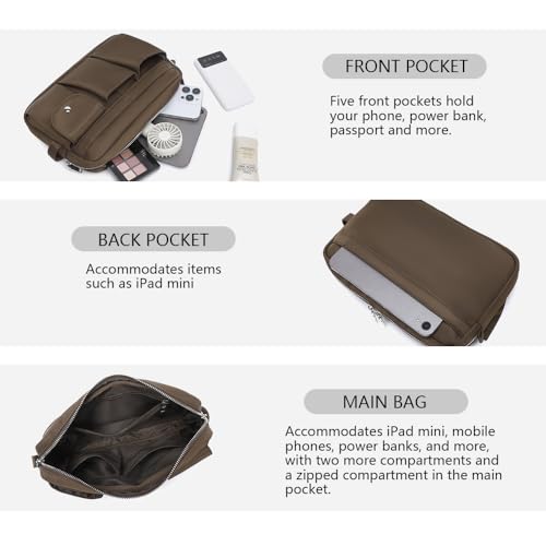 Pencil Holder Storage Bag for Women, Large Capacity Zippered Pencil Case with Multiple Pockets, Nylon Canvas Stationery Organizer for Office, Travel & Daily Use (Nylon,Brown) - color: Brown/Nylon