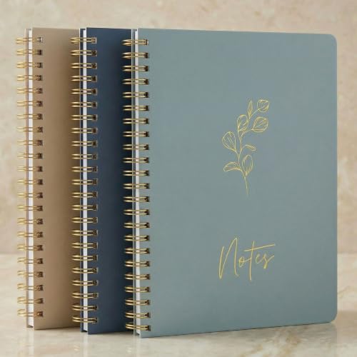 Aesthetic Spiral Notebook Set of 3 For Women - Cute College Ruled Journals - color: darkblue-medblue-taupe, size: Medium 8x6
