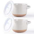 AmorArc 24 oz Soup Bowls with Lids, Ceramic Soup Containers with Handle - color: Light Beige(Geometric), size: Set of 2