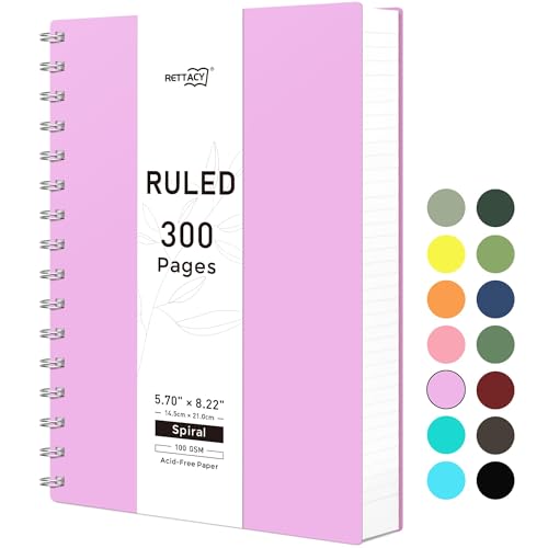 RETTACY Spiral College Ruled Notebook, 300 Pages, A5 Size (5.7" x 8.2") - color: Lilac, size: 5.7" x 8.2"