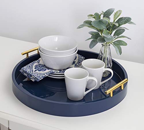 Kate and Laurel Lipton Modern Round Tray, 18" Diameter, Navy Blue and Gold, Decorative Accent Tray for Storage and Display - color: Navy Blue, size: 18"