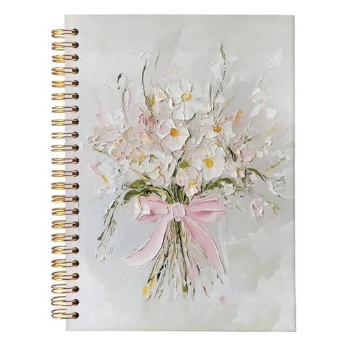 Pink Bow Floral Journal for Women Girls, Pink Preppy Spiral Notebook - color: Pink bow - flower