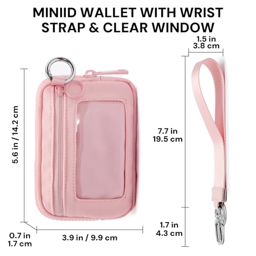 Small Wristlet Wallets for Women with Clear ID Window, Keychain Coin Purse - color: Pink