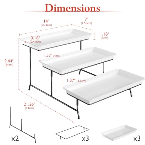 Bumusty 3-Tier Melamine Serving Tray Set, 14 x 7 in, Black Stand - color: Black, size: 14" x 7"