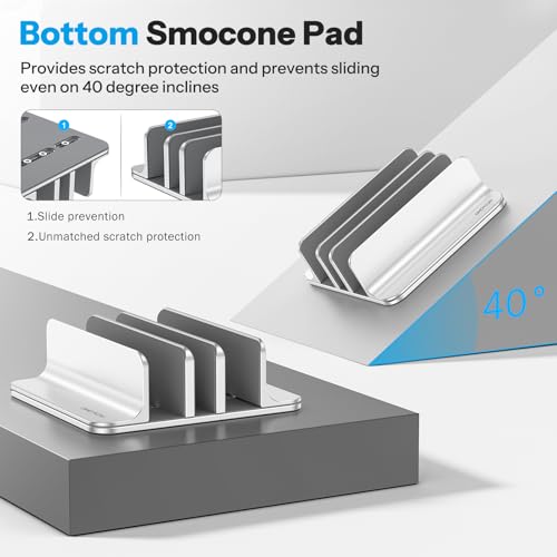OMOTON 3-Slot Multiple Vertical Laptop Stand, Fits MacBook, Bright Silver - color: Three Slots-Bright Silver