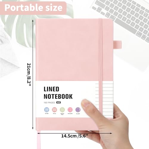 Thboxes 160 Pages A5 Lined Journal Notebook, Hardcover Writing Pad, Pink - color: Pink