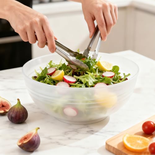 Greentainer Unbreakable Large Salad Bowls, 76 oz Reusable Plastic Clear Serving Bowl Set of 6, Lightweight Bowl for Soup, Cereal, Fruit, Popcorn, Dishwasher & Microwave Safe - color: Transparent