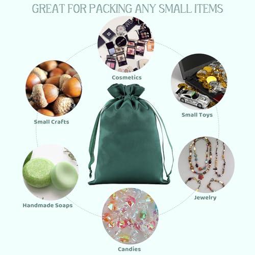 30Pcs Small Satin Gift Bags, 4x6 Green Cloth Drawstring Pouch - color: Green, size: 4×6 in