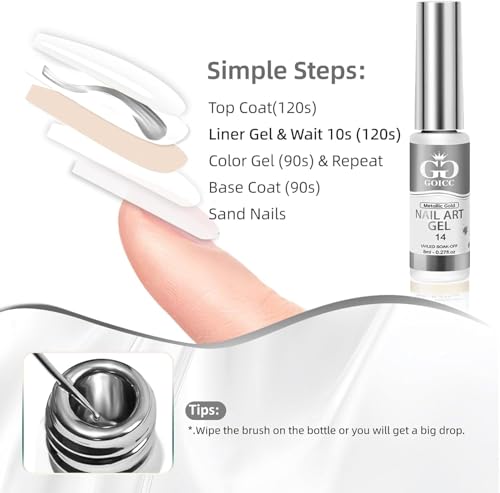 Silver Metallic Gel Liner Nail Polish 3D Mirror Chrome Gel French Tips - color: Sliver