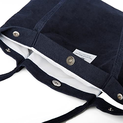 Corduroy Tote Bag Cute Tote Bags for Women Shoulder Bag with Inner Pocket for Work Beach Travel and Shopping Grocery - style: Navy Bue