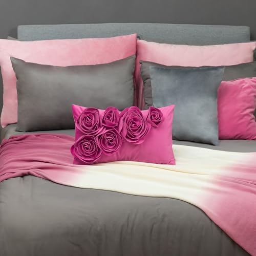 JWH 3D Flower Throw Pillow Cover, Hot Pink, 12x20 Inch - color: Hot Pink
