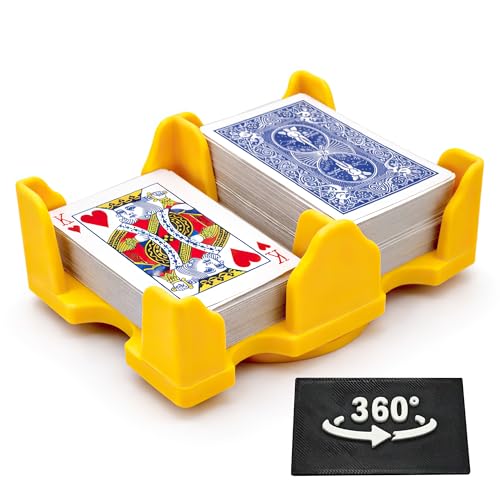 Card Holder - Revolving Card Game Holder Playing Cards Tray(4Deck-Yellow)