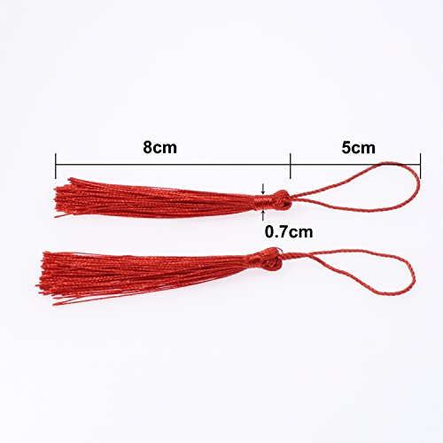 VAPKER 100 Pieces Red Tassels 13cm/5-Inch Silky Handmade Soft Tassels Floss Bookmark Tassels with 2-Inch Cord Loop for Jewelry Making, DIY Projects, Bookmarks - color: C:red