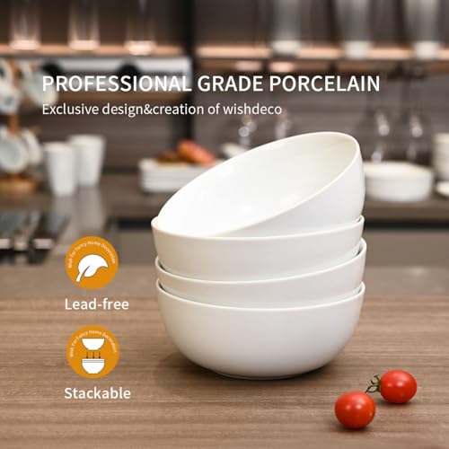 WishDeco Cereal Bowls Set of 4, White Soup Bowls 20 oz / 6 inch - size: 20 oz