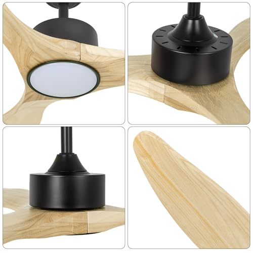 52 inch Natural Wood Ceiling Fans with Lights and Remote - color: Natural wood ceiling fan - pointed