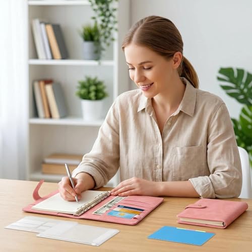 A5 6 Ring PU Leather Binder Notebook Refillable Planner Organizer, Budget Binder with Pockets Dividers Refill Paper for Office School Travel Diary (Black) - color: Black