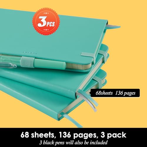 NIRMIRO 3 Pack Small Pocket Journal Notebook 3.7" x 5.7" with Pen, A6 Mini Cute Notepad for Women/Men, 408 Pages, 100Gsm Lined Paper Note Pads, Leather, Green - color: 3 MintGreen, size: A6