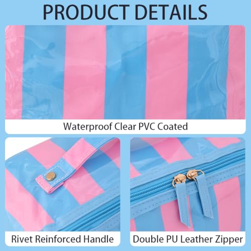 DYSHAYEN Travel Makeup Bag, Blue and Pink Striped - color: Blue-Pink