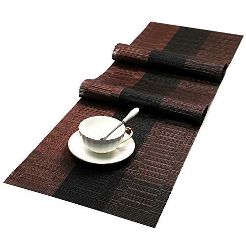 SHACOS Table Runners Woven Vinyl Table Mats 12x54 inch for Kitchen Dining Table Non Slip Washable, Ombre Coffee Black - color: Ombre Coffee Black, size: Table Runner 12 x 54 inch