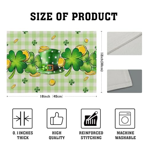 St. Patrick's Day Clover Top Hat Placemat Set of 4,Lucky Shamrock Gold Coin Dining Place Mat Table Decor 12x18 Inch Buffalo Plaid Seasonal Spring Table Mats for Home Party Kitchen Decoration - color: Shamrock Gold Coin