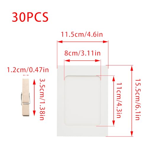 30Pcs 4x6Inch White Paper Photo Frames with String & Clips - color: White, size: 4x6inch