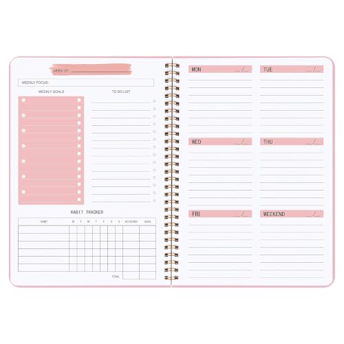 Undated Weekly Planner With Habit Tracker & To Do List 5.7 x 8.0 inch - color: Pink