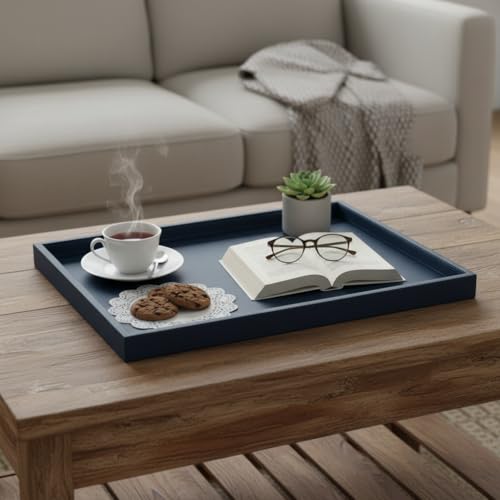 20x14 Inch Rectangular Ottoman Tray | Textured PU Leather, Waterproof & Heat-Resistant Storage for Coffee/Dining Tables, Sofa, Bed, Entertainment & Party (Navy Blue, 20 * 14in) - color: Navy Blue, size: 20" x 14" x 1.5"